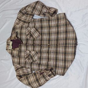 St. John's Bay Vintage Tan Plaid Quilted Barn Chore Coat Shacket READ